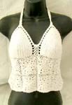 Beach wear white crochet shell cup top motif 8 filigree tropical flower design with top ties and back 