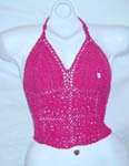 Beach wear deep pink crochet shell cup top motif 8 filigree tropical flower design with top ties and back 