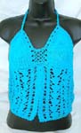 Casual summer wear crochet top motif filigree triangle and open front lower part design with neck ties in aqurium color 