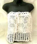 Summer white crochet top with filigree flower and square pattern design