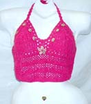 Beach wear red crochet top with genuine sea shell flower and top ties at neck and back design 