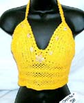 Beach wear yellow crochet top with genuine sea shell flower and top ties at neck and back design 
