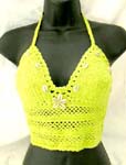 Beach wear green crochet top with genuine sea shell flower and top ties at neck and back design