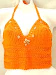 Beach wear orange crochet top with genuine sea shell flower and top ties at neck and back design 