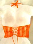 Beach wear orange crochet top with genuine sea shell flower and top ties at neck and back design 