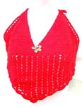 Beach wear red crochet top with genuine sea shell flower and top ties at neck and back design 