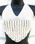 Beach wear white crochet top with genuine sea shell flower and top ties at neck and back design 
