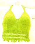 Fashion summer wear green sequin crochet top with fringe and top ties at neck and back design 