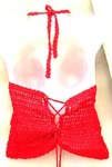 Summer wear crochet top motif square pattern and butterfly knot on front with top ties at neck design in red color