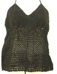 Summer wear crochet top motif square pattern and butterfly knot on front with top ties at neck design in black color