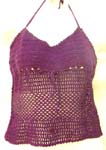 Summer wear crochet top motif square pattern and butterfly knot on front with top ties at neck design in purple color 