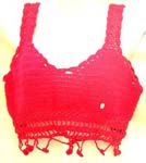 Fashion summer wear red sequin crochet top with dangle and top filigree flower ties at neck and back design