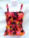 Thick rayon short sleeve and sleeveless set motif hawaii summer and smoked floral design stretchy top matched with a long wrap skirt