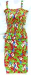 Hibicus flower round neck thick rayon summer sleeveless top matched with a mini wrapping skirt