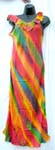 Light thin rayon tie-dye dress, body is cut on a ture bias to form a snug body fit, bottom panel is cut in a full circle to create a flirty handkerchief hemline