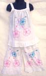 Assorted color embroidery hibiscus flower kids set with tank top and pants design