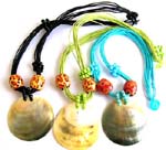 Multi strings necklace with two color wooden bead on each side and abalone seashell pendant