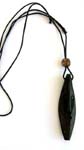 Coconut wooden black cord necklace with long olive shape a human facial design