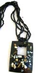 Black beaded seashell chips necklace with a square hole and rectangular shape pendant 