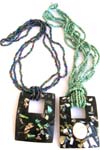 Black beaded seashell chips necklace with a square hole and rectangular shape pendant
