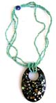 Multi green beaded necklace with olive shape pendant with assorted seashell chips design
