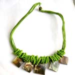 Multi strings green beaded necklace with 5 abalone seashell pendant design