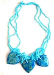 Light blue beaded necklace with triple heart or triple fish genuine hand carved stone pendant, randomly picked by warehouse staffs