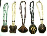 Multi seed bead necklace with assorted coconut hand carved pendant design