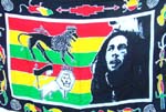 "Bob Marley" singing with two lion and gecko decor on each side design in rainbow color 