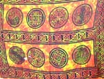 Mono orange color wrapping sarong motif multi black round celtic and line section design