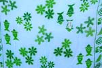 Tropical green flower white rayon sarong wrap motif green fish pattern 