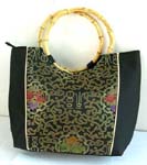 Chinese silk brocade assorted color bamboo-like wooden handle purse with florals 