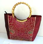 Chinese silk brocade assorted color bamboo-like wooden handle purse with florals 