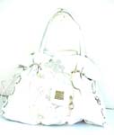 Women'sfashion embriodered white pvc leather handle handbag with strings on each 