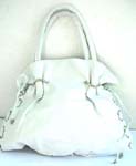 Women'sfashion embriodered white pvc leather handle handbag with strings on each 