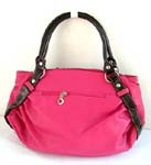 Pvc leather pinky lady's double handle handbag with golden sparkle chips forming 
