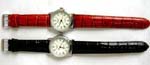 Casual apparel wrist kinetic watch(no battery need) with red or black band holding a round clock framed with silver plating