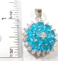 Multi baby blue and clear round cz forming a flower pendant and clear star shape cz inlaid in the center