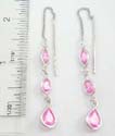 Rhodium earring theader with long chain holding different shape pinky cz pattern