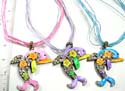 Multi string fashion necklace motif assorted color dolphin design and flower pattern inlaid on dolphin body