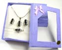 Fashion jewelry set embedded black cz forming a line and mini cz inlaid on each side, matched a pair of studs earring and ring