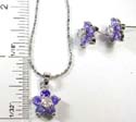 Fashion jewelry set matched with ring, 5 purple cz and a mini clear cz in the middle motif flower pattern
