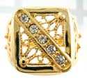 Fashion gold ring with filigree pattern and diagonal line embedded mini clear cz