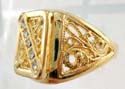 Fashion gold ring with filigree pattern and diagonal line embedded mini clear cz