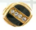 Fashion gold ring motif diagonal rectangular pattern with enamel black color and clear cz inlaid in the center