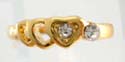 Triple heart love gold with clear cz inlaid