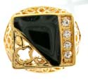 Rectangular fashion gold ring enamel black color and mini clear cz inlaid with filigree flower inlaid around