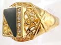 Rectangular fashion gold ring enamel black color and mini clear cz inlaid with filigree flower inlaid around