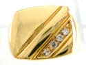 Fashion gold ring motif rectangular shape with embedded line pattern and clear cz inlaid