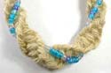 Fashion hemp key chain with twisted blue color beaded string design 